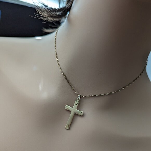 Antique Cross Necklace KIRNER's 12k Gold Filled Religious Faith Statement Signed - Picture 3 of 16